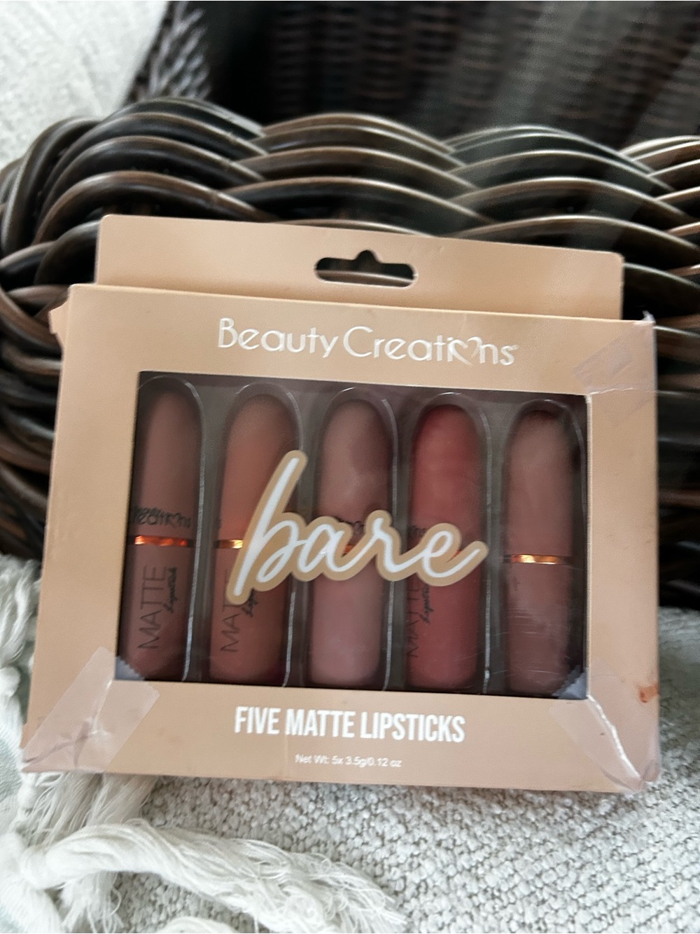 Beauty Creations Bare Matte Lipstick Set - Nude, Peach, Mauve, Rose, Brown